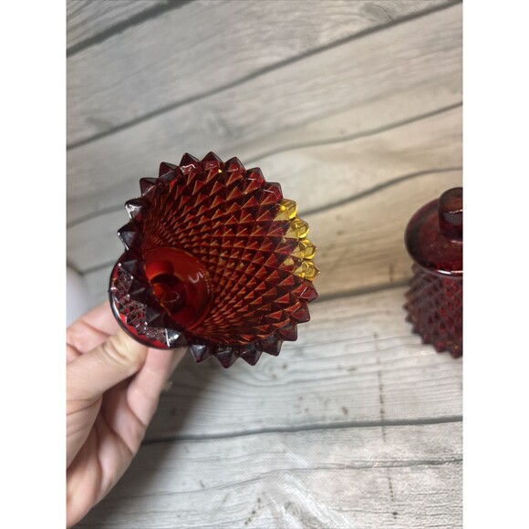 2 Vintage Diamond Cut Votive Candle Holders Peg Sconce Ruby Red Glass Read - Picture 9 of 10